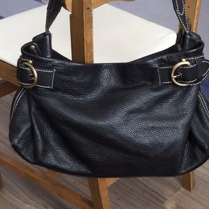 Brown Leather Bag white stitching & brass buckles.